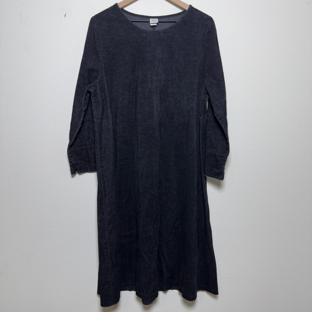 Vermont Country Store Women Cotton Corduroy Dress Medium Black Gingham Prairie